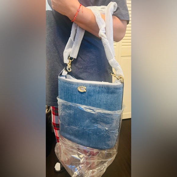 Coach Denim Blue Shoulder Bag with Gold Accents - Picture 7 of 7